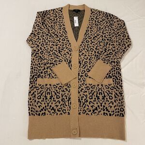 NWT J. Crew V-neck cardigan sweater in leopard jacquard - S